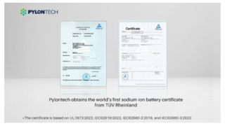 Společnost Pylontech získala od laboratoří TÜV Rheinland první certifikát pro sodíkové iontové baterie na světě