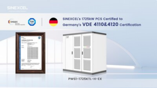 SINEXCEL získává od TÜV SÜD přísnou německou certifikaci VDE 4110 a 4120 pro svůj 1725kW systém konverze energie